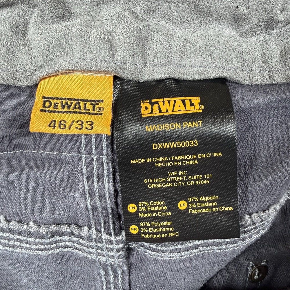 Dewalt Madison Pants Men's 46x33 Gray Double Knee Stretch Straight Leg Workwear - Picture 3 of 8